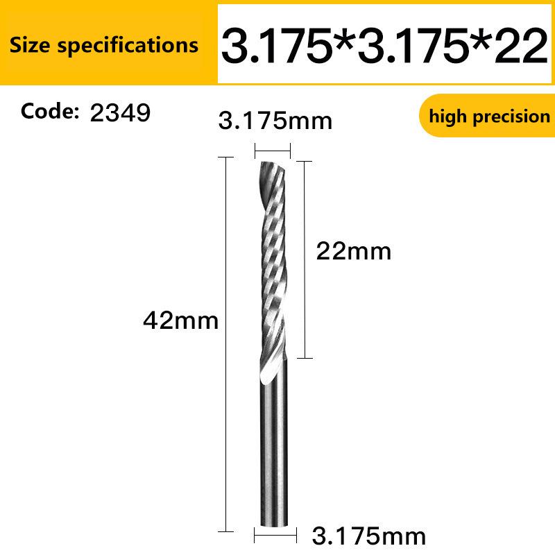 Abwärtsfräser Einschnecken-Schaftfräser 3,175 Wolframkarbid CNC-Werkzeug Fräser Gravur Spiralbohrer