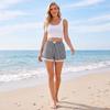 Women's Fashion Striped Shorts with Lace Trim Elastic Waistband Casual Summer Beachwear Comfortable Lightweight Lounge Bottoms