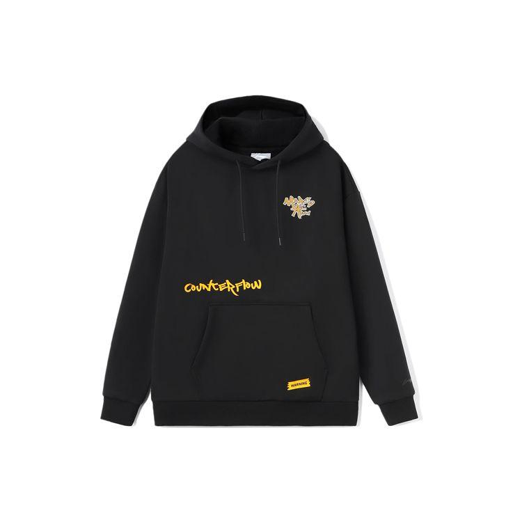 Li Ning CF Mars Cartoon Print Warm Fleece Hoodie Unisex Hoodies Black AWDRD69-1