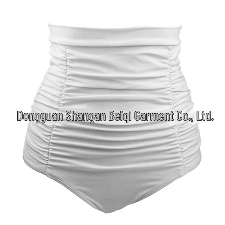 Women's European & American High Elastic Pleated Swimming Trunks - Conservative High Waist Triangle Style