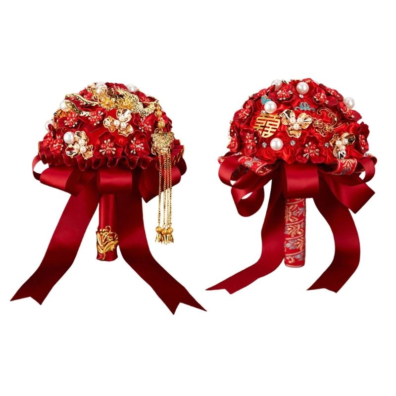 Elegant Chinese Wedding Bridal Bouquets Traditional Modern Design Artificial Flower For Bride Ceremony