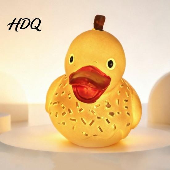Detailed Design Ornament Glowing Resin Duck Figurine with LED Light Decorative Night