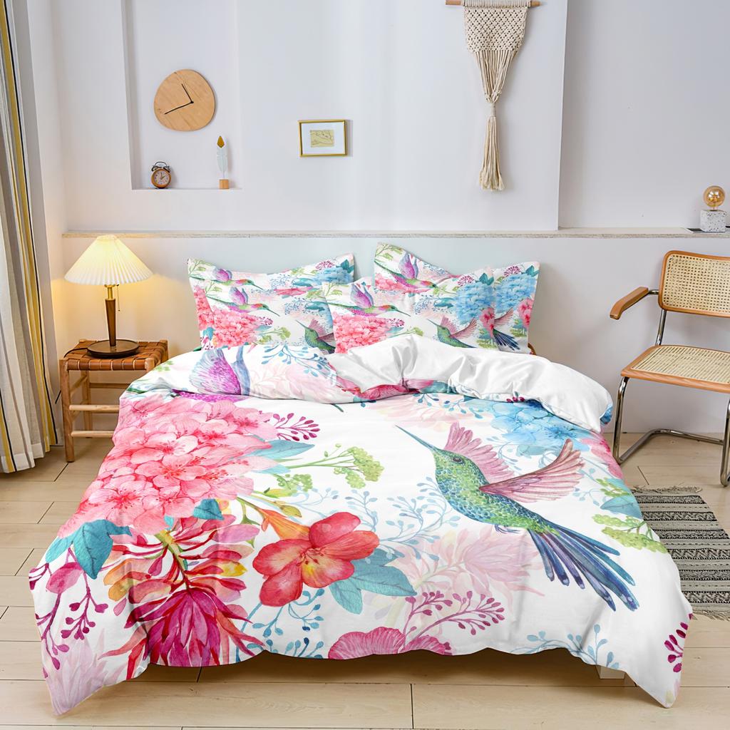 3pcs Flowers And Plants Hummingbird Bedding Sets Animal Duvet Cover Sets Kingfisher Duvet Cover Bedroom Decor Guest Room