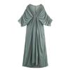 European and American autumn and winter new women's clothing temperament waist V-neck French casual solid color dress