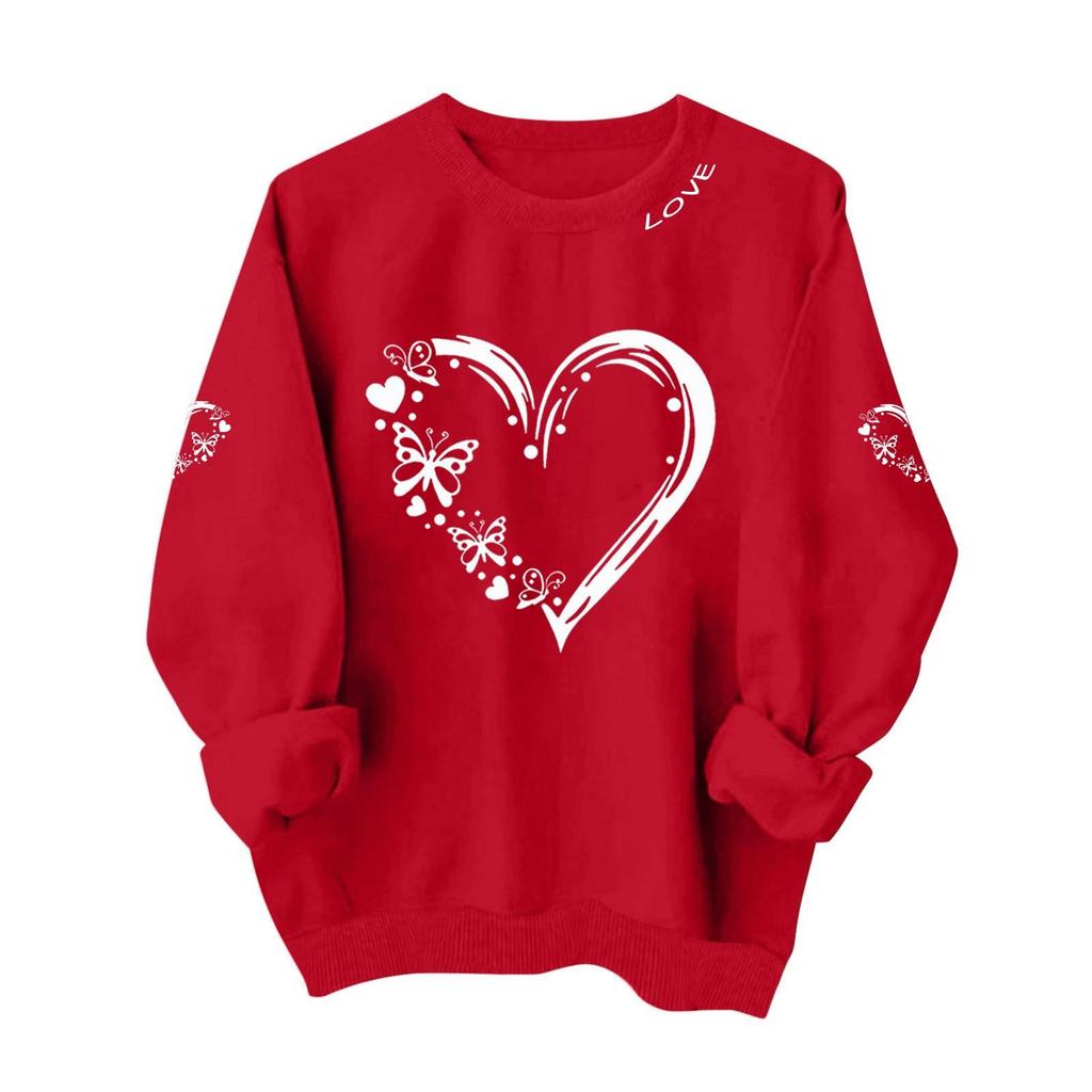 Dámské ležérní a módní tričko s kulatým výstřihem a potiskem na Valentýna, mikina s kapucí, dlouhý rukáv