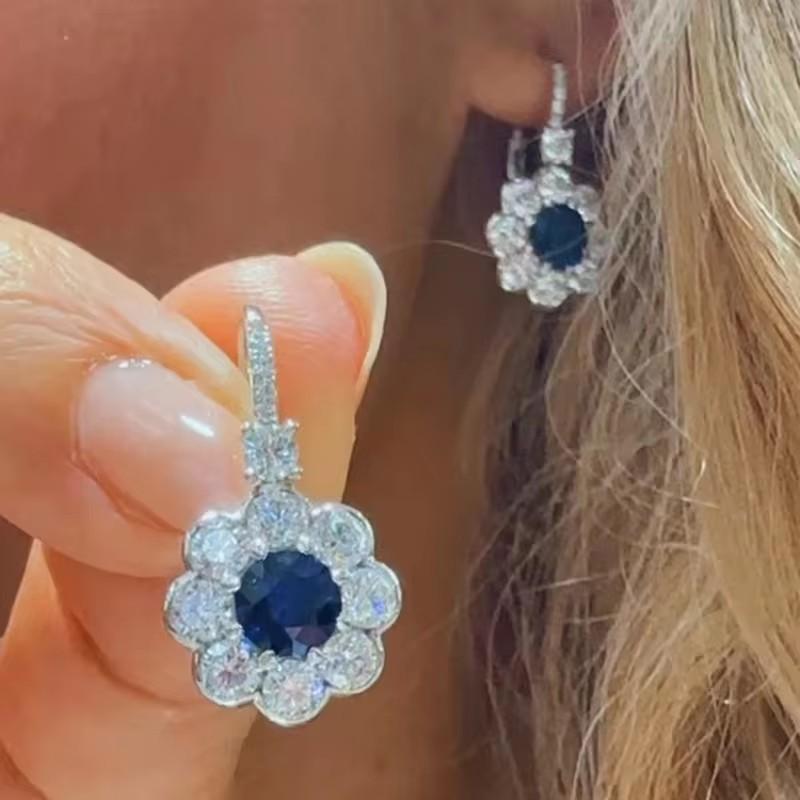 

CAOSHI Luxuriant Flower Design Pendant Earrings Female Bright Blue/White Cubic Zirconia Wedding Accessories Aesthetic Zircon