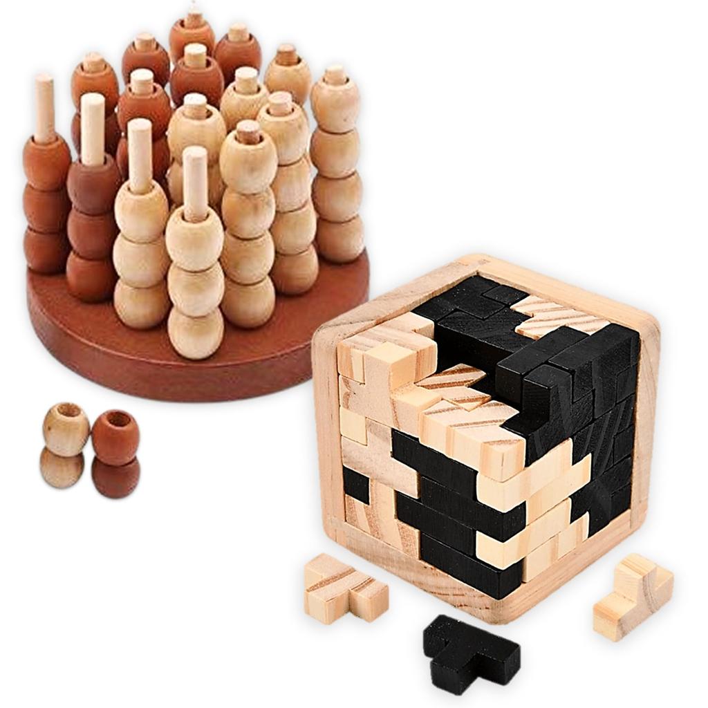 MIMIA 3D Soma Cube Brain Competitive Puzzle and Soma Cube 4-in-a-row T-shaped 2-piece Set, Training, Fun, Game, Intelligence, (3D 4-in-a-row 2-piece