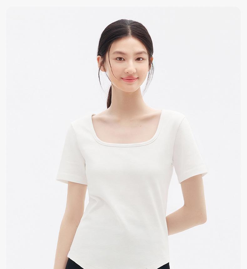 Cotton Aesthetics: Women's Slim Fit Square Neck Short Sleeve Top