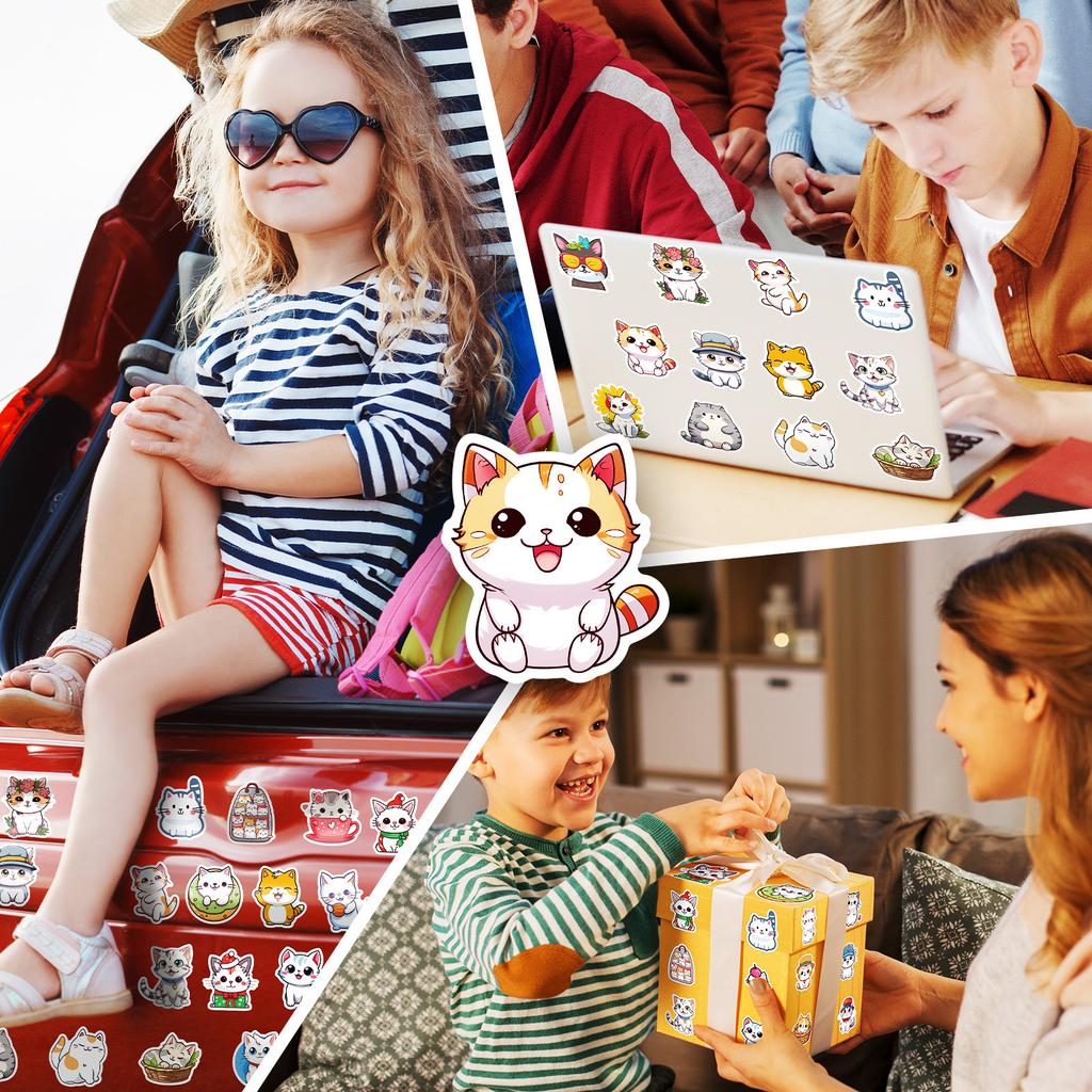 50PCS Cartoon Cute Bread Cat Stickers, Kawaii Japanese Korean Style Cat Head Decals for Girls DIY Decoration