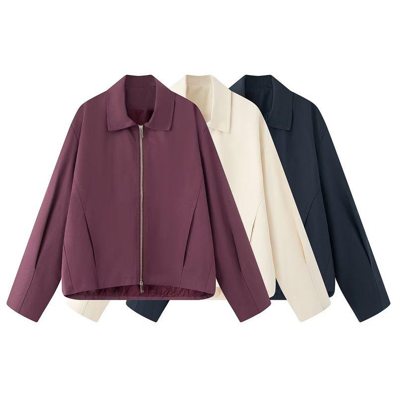 New Fall Women's Clothing Fashion Lapel Long Sleeves Metal Zipper Easiest for Match Pilot Jacket Outwear 0155040