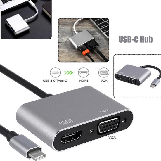 Universal USB 3.1 Type C to VGA HDMI-compatible 4K Converter Cable Adapter Cord Port HUB