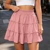 Women's High Waist Skirt with Built-in Shorts Color Ruffle Hem Casual Summer Skirt