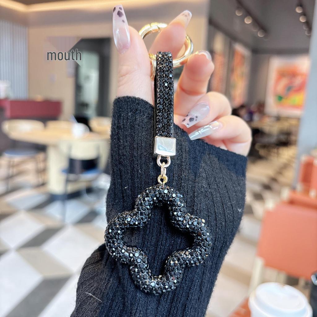 Voller Diamant Blume Kleeblatt Schlüsselanhänger mit Seil - Koreanischer Stil
