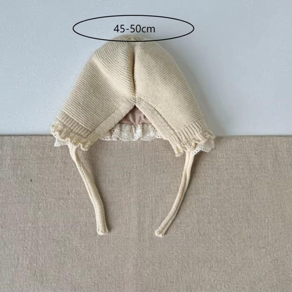 Ruffle Lace Ear Protection Cap Solid Color Knitted Wool Hat New Autumn Winter Cap Boys Girls