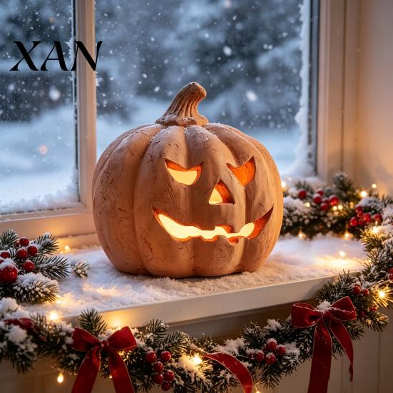 Dekorative Laternen Halloween Kürbis Kerzenhalter, Harz Laterne Teelichthalter mit geschnitztem Gesicht für Herbst Bauernhaus Tisch Kaminsims Dekor Stil