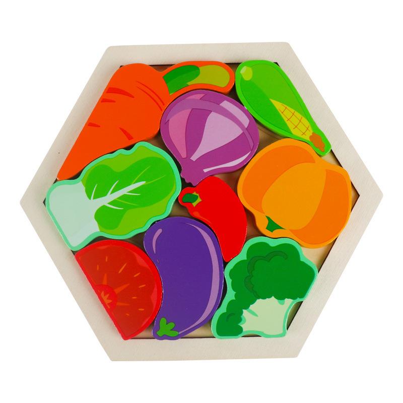 Children's Wooden Three-dimensional Hexagonal Puzzle Animal Traffic Puzzle Building Block Early Education Educational Enlightenment Toy