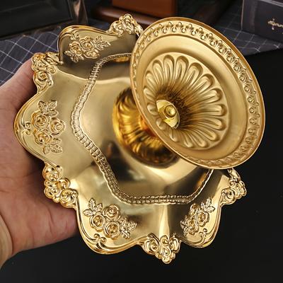 1pc Burronwood Elegant Golden Metal Fruit Tray with Tall Feet, for Home, Temple, or Offering  Durable Cast Iron Construction, Dining,