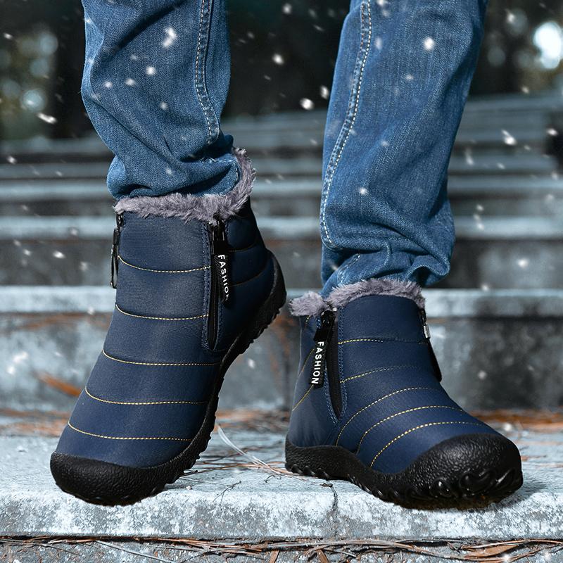 Zipper Cotton Shoes Men's Plush Snow Boots Waterproof Boots Winter Non-slip Outdoor Casual Shoes Short Boots