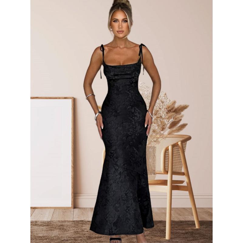 Solid Color Temperament Lace-up Sleeveless Sundress Women's Summer New Personality Open Back Waist and Hip Fishtail Skirt