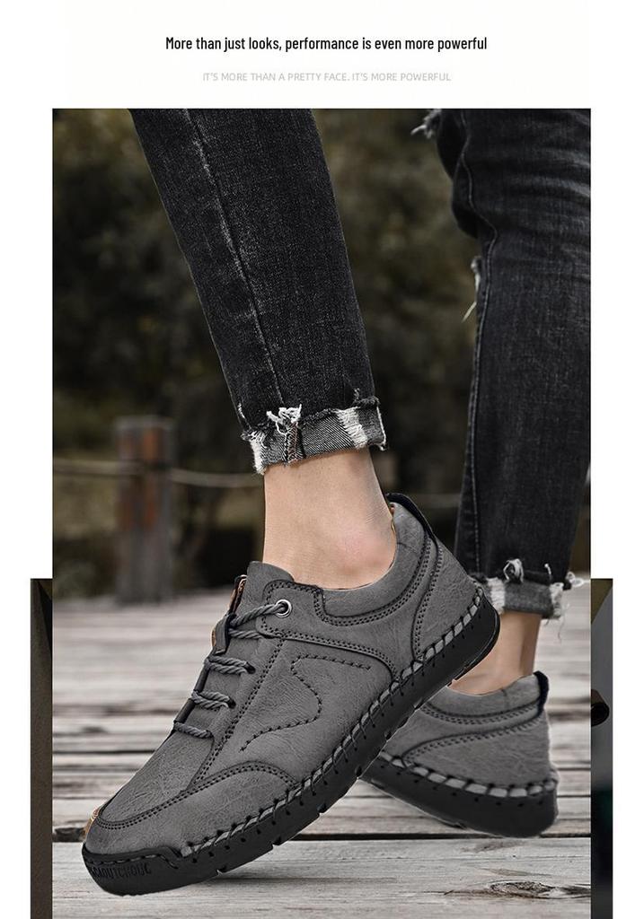 Lässige Lederschuhe für Herren: Handgenäht, Weiche Sohle, Große Größe, Modisch für Frühling und Herbst.