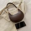 Fashion PU Leather Shoulder Bag Large Capacity Solid Color Underarm Bag Moon-shaped Tote Handbag Women