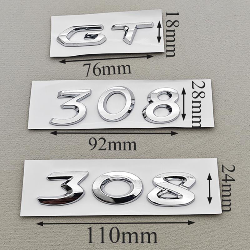 OQUP8 3D ABS Chrome Black Logo 308 GT Emblem Letters Sticker Car Rear Trunk Badge For Peugeot 308 GT SW Line GTI T9 T7 P5 Accessories