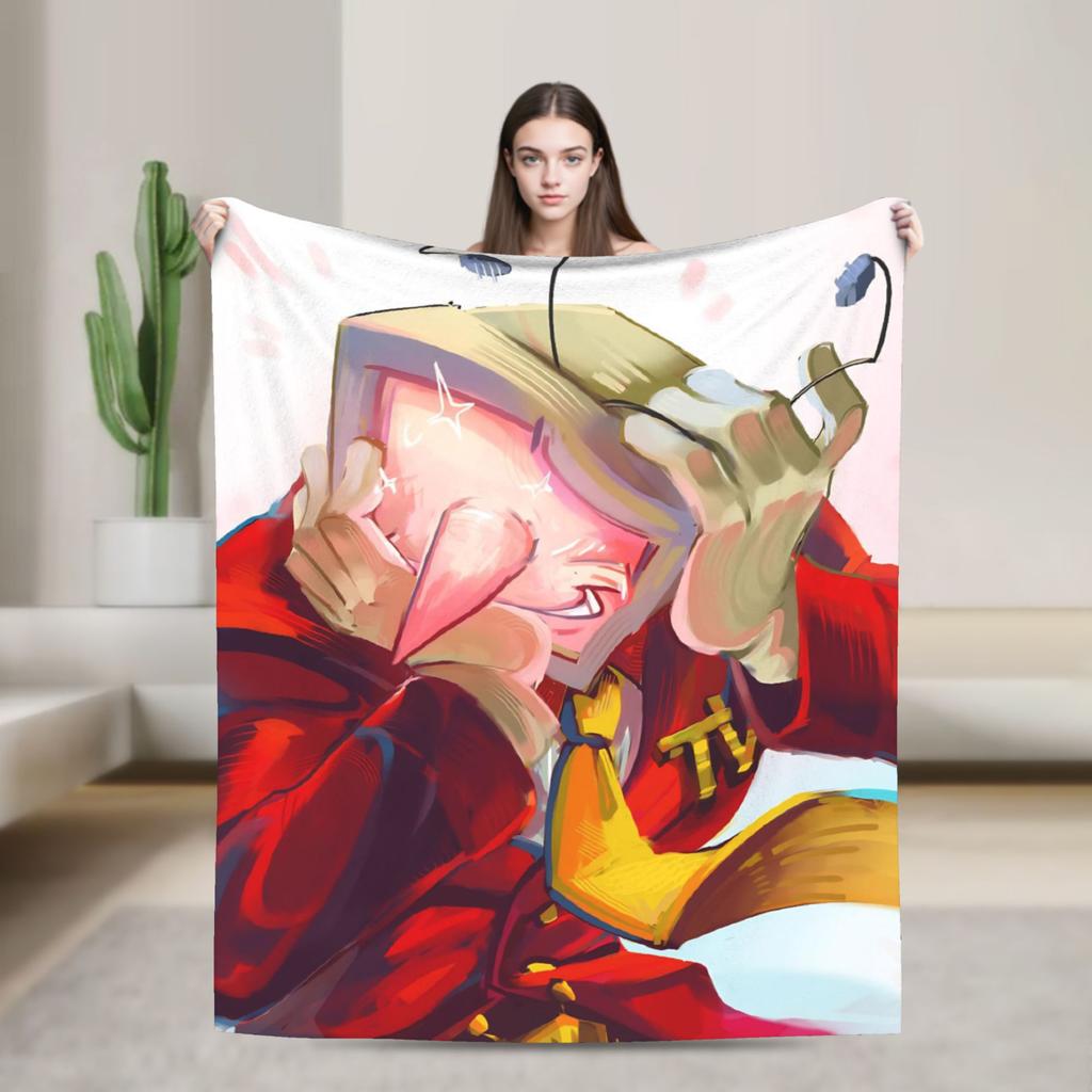 Gra Deltarune Tenna TV Koc Flanelowy Zabawny Koc Rzutowy do Domu Hotelu Sofy 150*125cm Pluszowa Cienka Kołdra