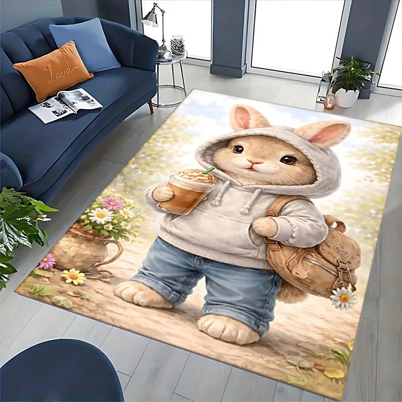 1pc Anime Bunny with Coffee Chair Mat - Festival Gift for Office Chairs, Seasonal Decor Carpet for Home and Game Room.C069