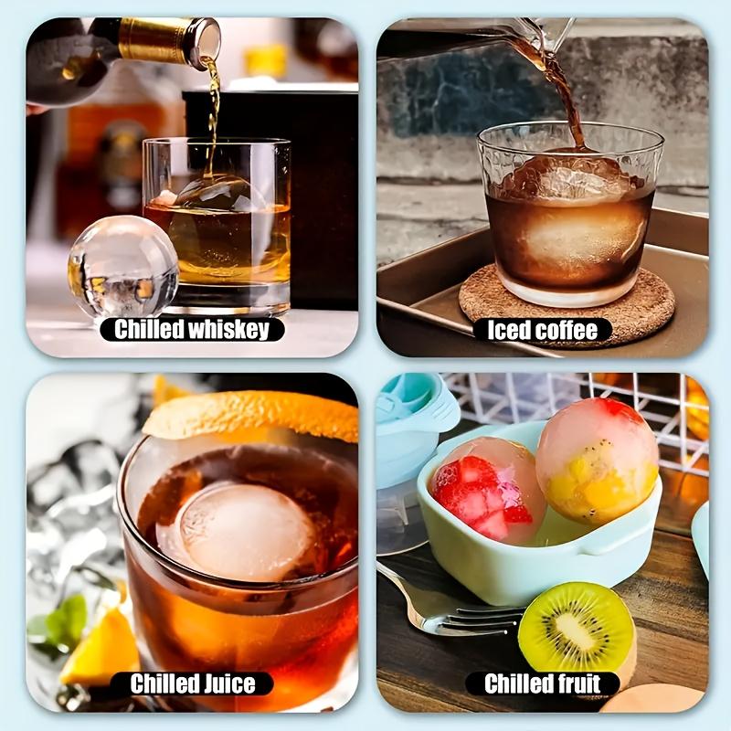 Large Sphere Ice Cube Mold 4-Grid Silicone Whiskey Ice Maker, Leak-Free Design, Easy Fill & Release, Perfect for Round Ice Balls