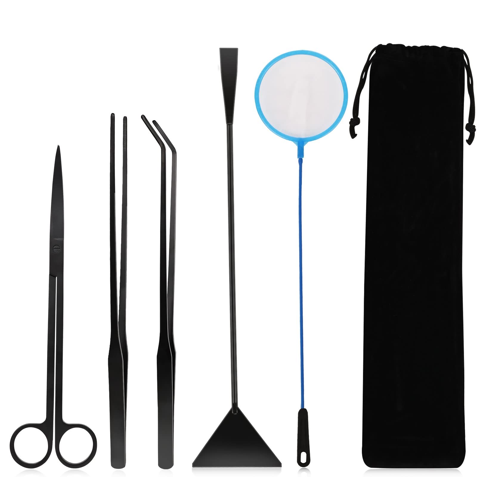 

QYONLINE Пинцеты для водных растений, Аквариумные пинцеты с сачком для рыбы и ножницами, Нержавеющая сталь, Взрыхлитель песка, Очистка аквариума, Многофункциональные,