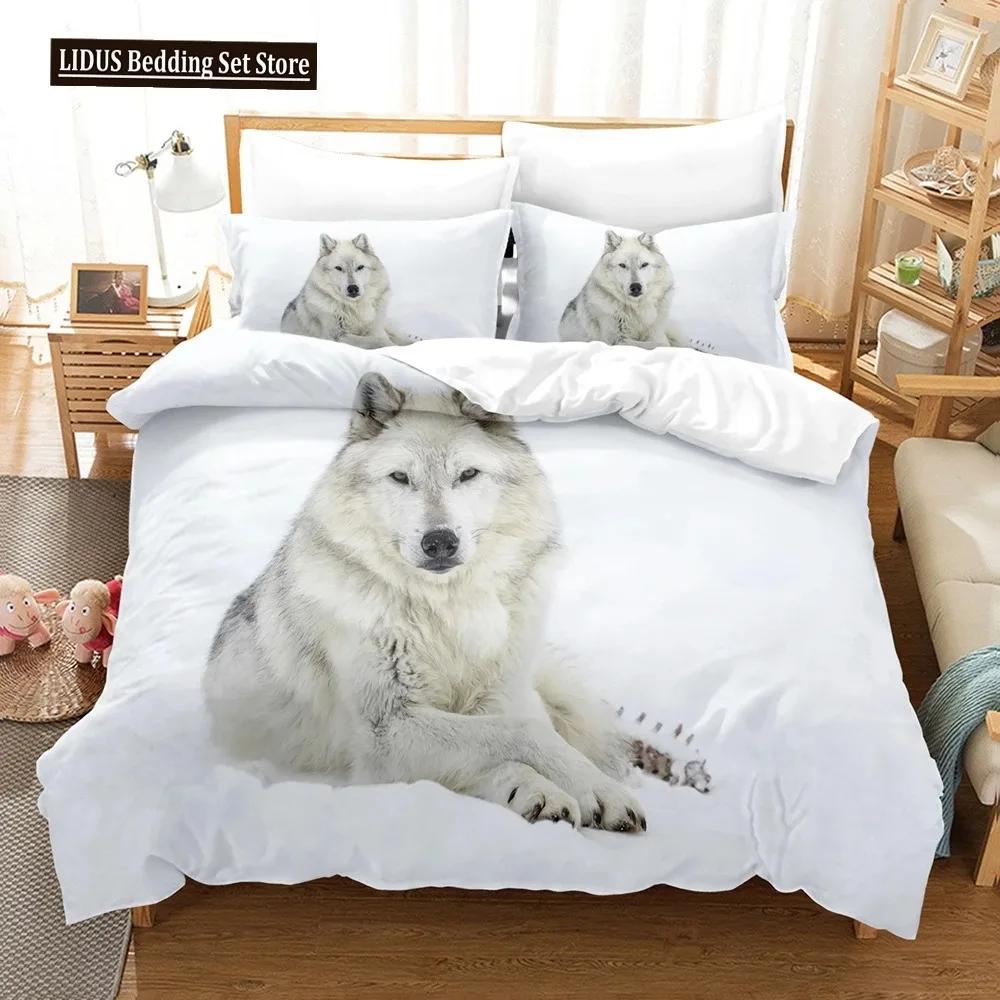 Comforter 3D Wolf Print Wild Animals Bedding Set Luxury Modern Gift Wolf Bedding Set Comforter Full King Size 3Pcs
