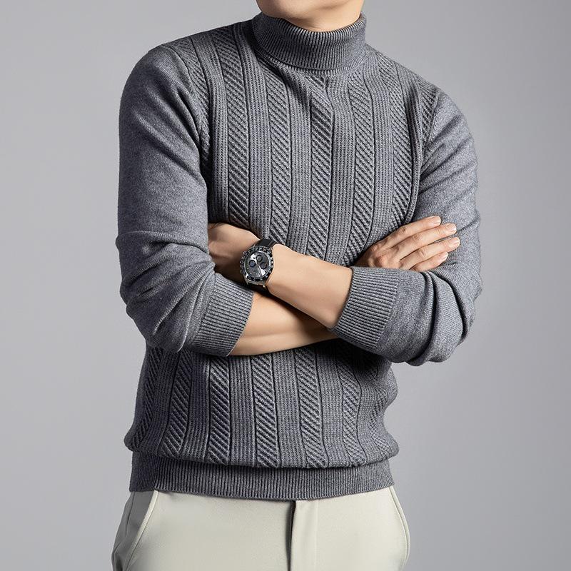 Korean High Neck Men s Jacquard Knit Sweater - 2025 Winter Casual Style XXXL
