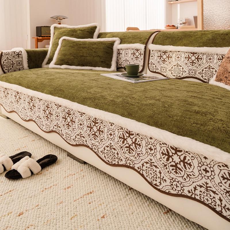 

Light Luxury Sofa Cover Thickened Simple Anti Slip Comfortable Sofa Cushion High-end Home Decoration Edging Covering Cloth Towel 70X70cm темно-зелений колір