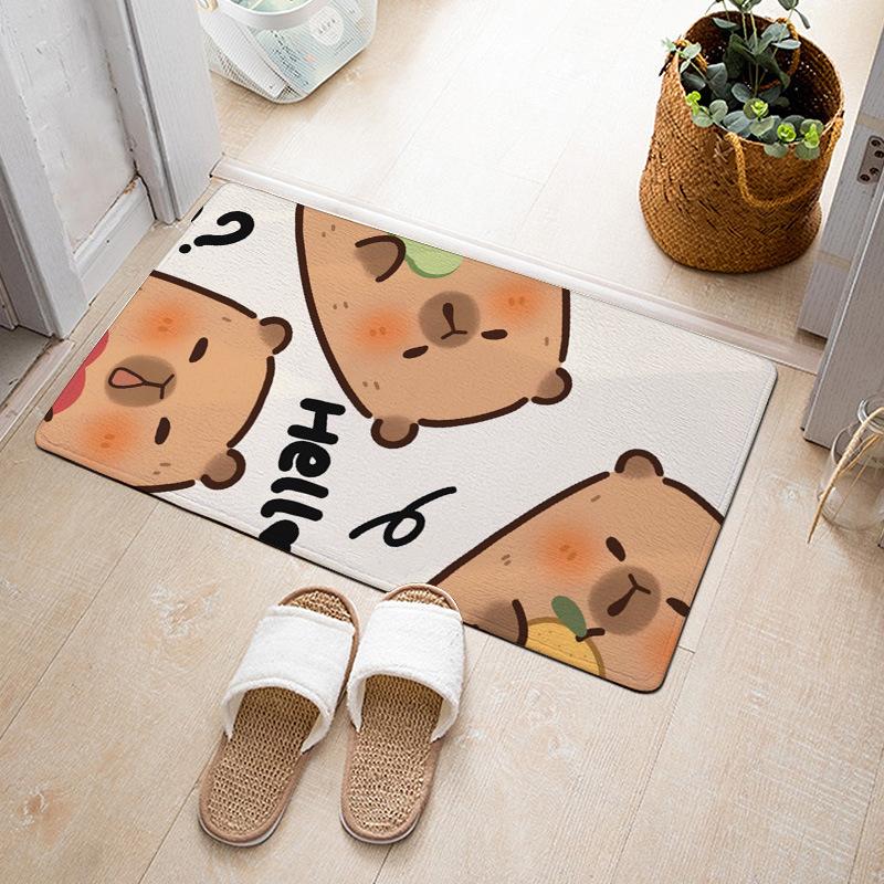 Cartoon Cute Capibala Floor Mat Household Short Pile Carpet Bathroom Non-slip Mat Capybara Animal Bedroom Mat