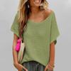 Fashion Casual Crew Neck Solid Color Knitted Sweater Loose Short Sleeve Women's Top
