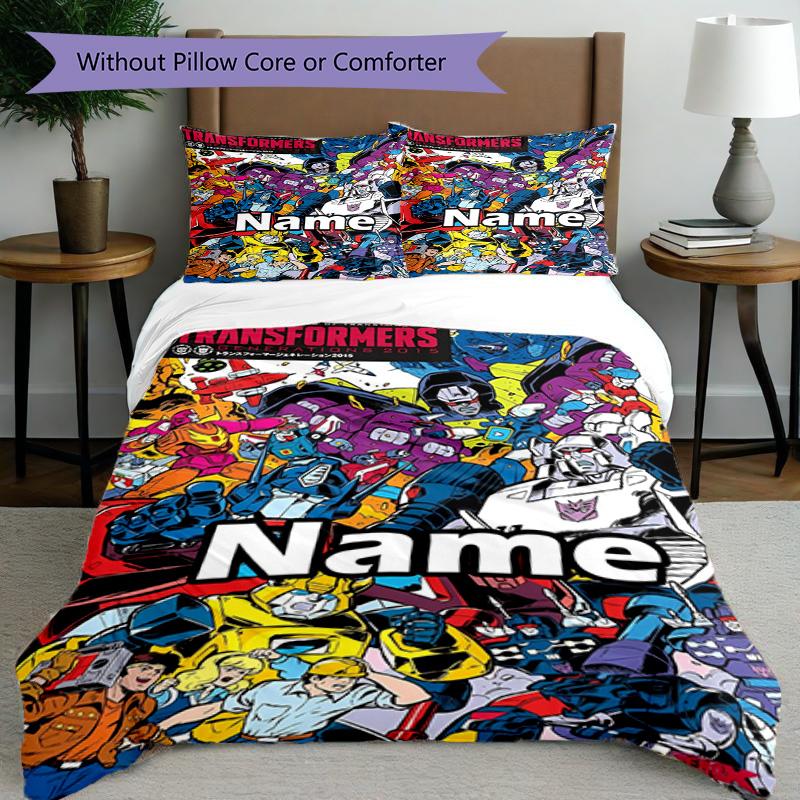 3pcs Duvet Cover Set (1*Duvet Cover + 2*Pillowcase, Without Core), Custom Name Transformers Pattern Bedding Set, Home Bedroom Decor Gift