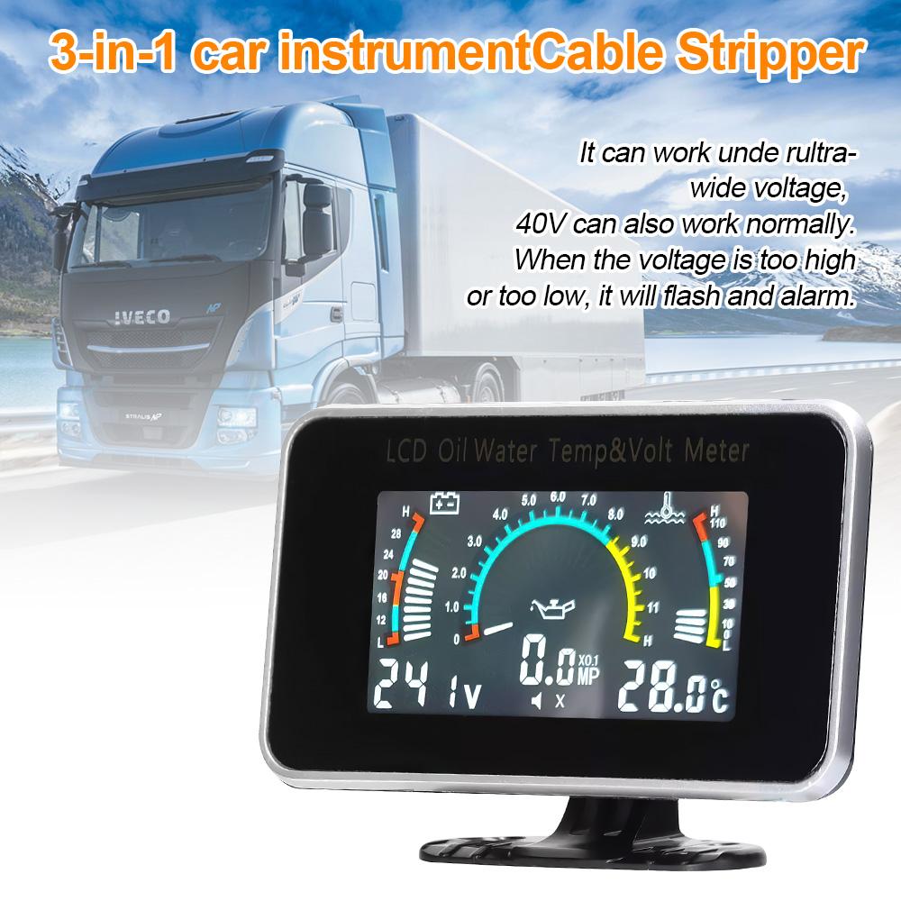 Car LCD Meter Digital Oil Pressure Voltage Water Temperature Gauge 3-in-1 Universal Instrument 9-36V for Car Truck SUV RV