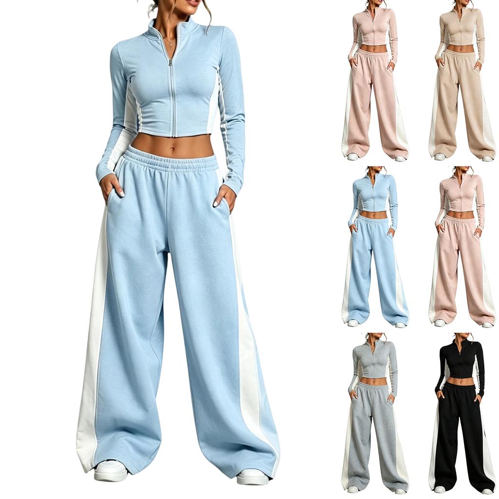 Women's Color Block Half and Wide Leg Pants Set Casual Two Piece Outfit for Everyday Wear
