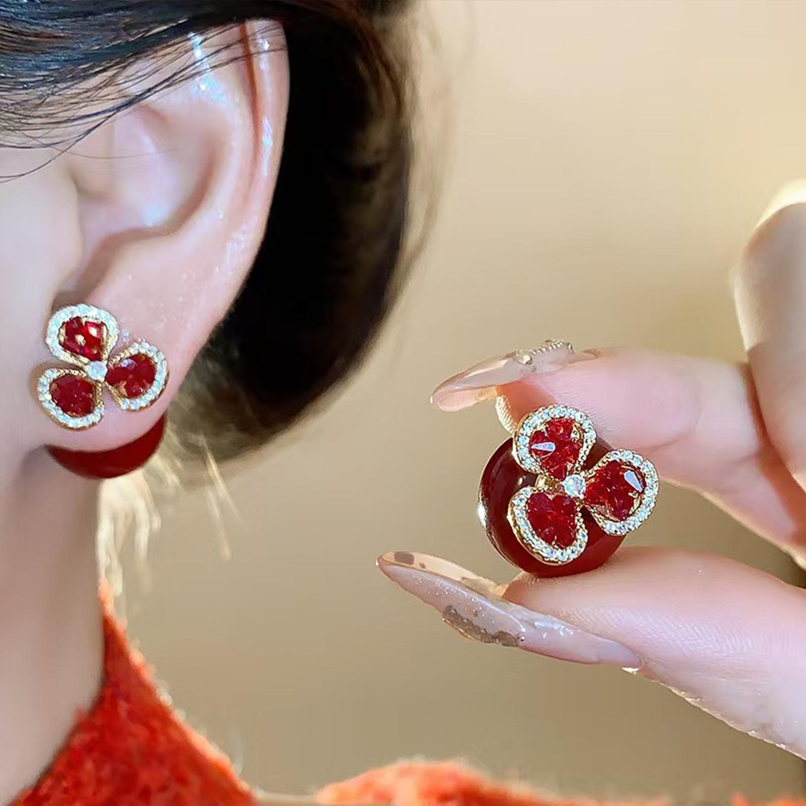 Exquisite Luxury Zircon Petal Earrings for Women Crystal Flower Pearl Double Wear Earrings Banquet Jewelry Accessories Gifts