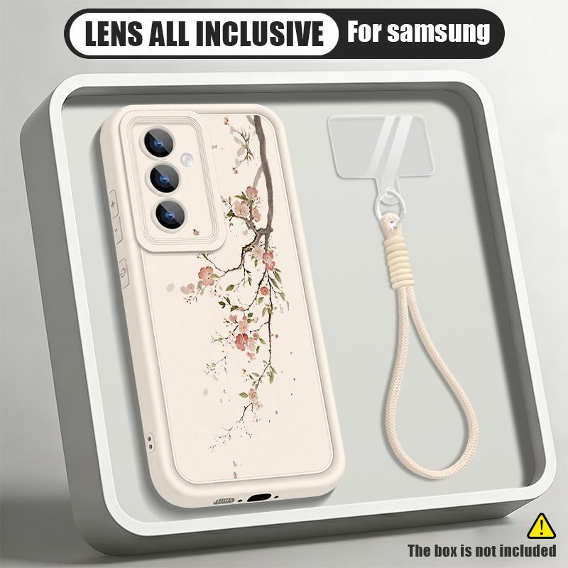 Luxury Flowers Print Lanyard Case For Samsung S26 FE A18 S25 S24 S23 S22 Ultra A54 A55 A16 A26 A36 A56 A17 A27 A37 A57 5G Bumper Cover
