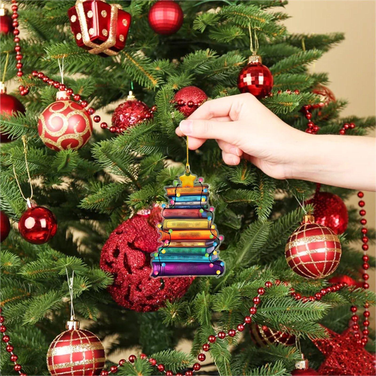 

Подвеска для книжной полки в форме рождественской елки, подвесные сани, персонализированная стопка книг, елка и украшение для саней, для рождественского памятного подарка 2D One Size