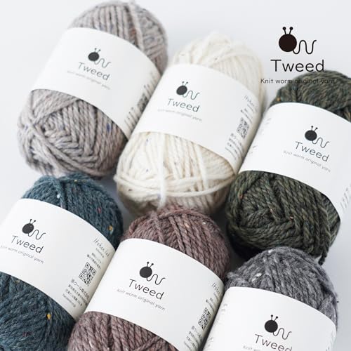 Raw Wool Yarn, 5 Balls, Tweed, Extra Thick, 30g (50m), 80% Wool, 20% Nylon, Green