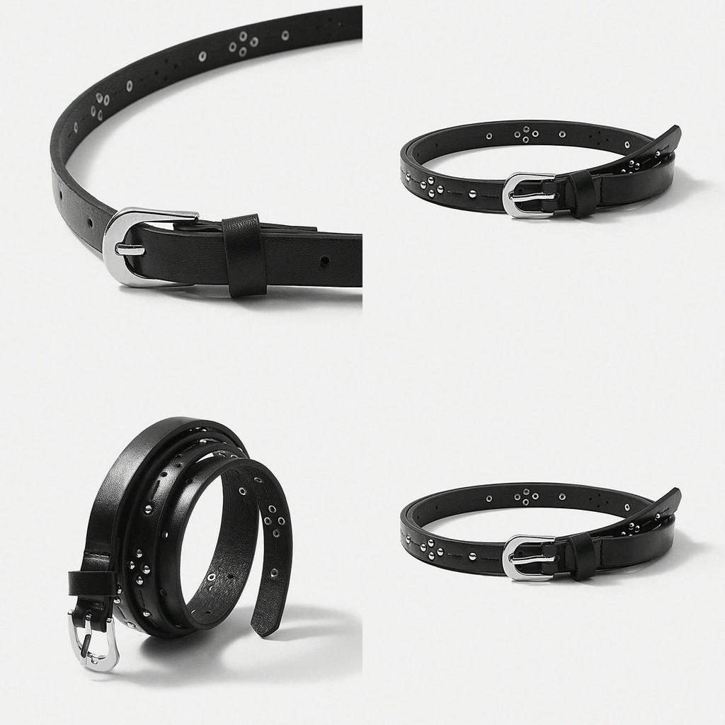 Simple Solid Color Rivet Decoration Women Slim Waist Belt For Casual Dress Up