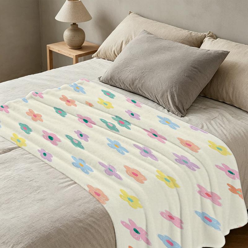 Floral Flannel Fleece Blanket, Machine Washable Soft Throw - Vibrant Colors, Warm Plush for Home/Office Napping, Halloween & Christmas