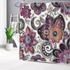 Bohemian Paisley Floral Shower Curtain Purple And Black Flower Pattern Boho Bathroom Shower Curtain Retro Abstract Bathroom
