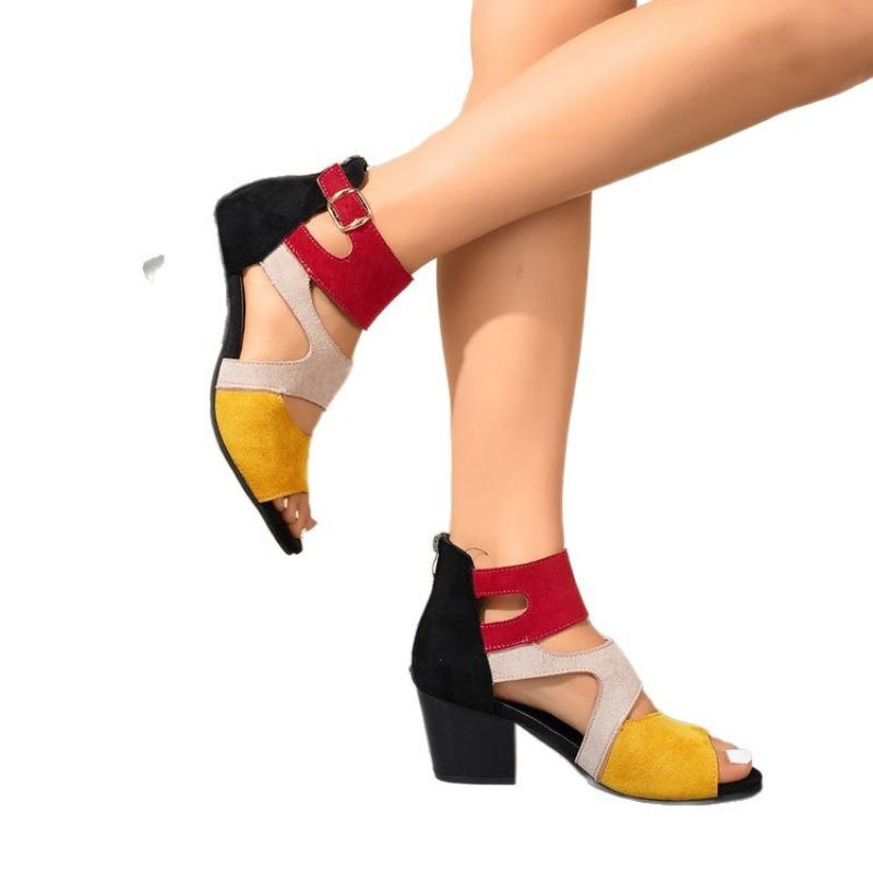 Sommerfarbene Römersandalen für Damen mit dickem Absatz