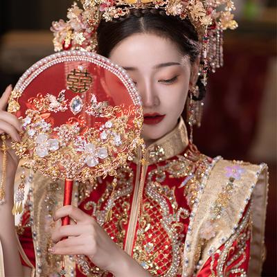 Éventails décoratifs de mariage chinois vintage de 32 cm, éventails ronds pour mariée, ornements de photographie, décoration d'intérieur, éventails d'artisanat