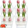 Self-watering Tulip Flower Pot 4-cell Hydroponic Flower Pots with Support Basket Home Indoor Gardening Decoration Accessories