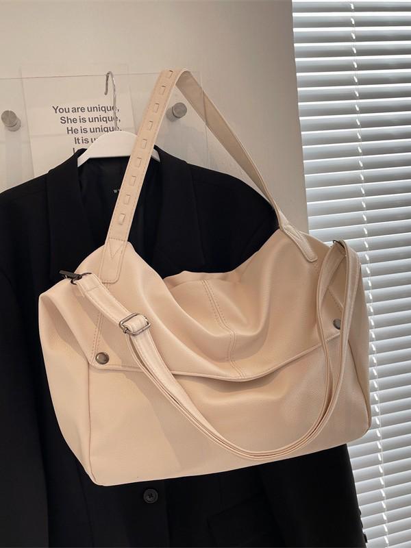 Korean Style Solid Color Large-Capacity Tote Bag - Women's Fashion Crossbody and Shoulder Bag