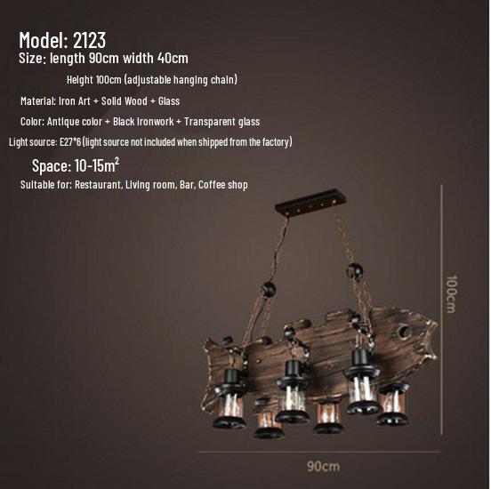 Vintage Industrial Wood Chandelier for Restaurants & Cafes